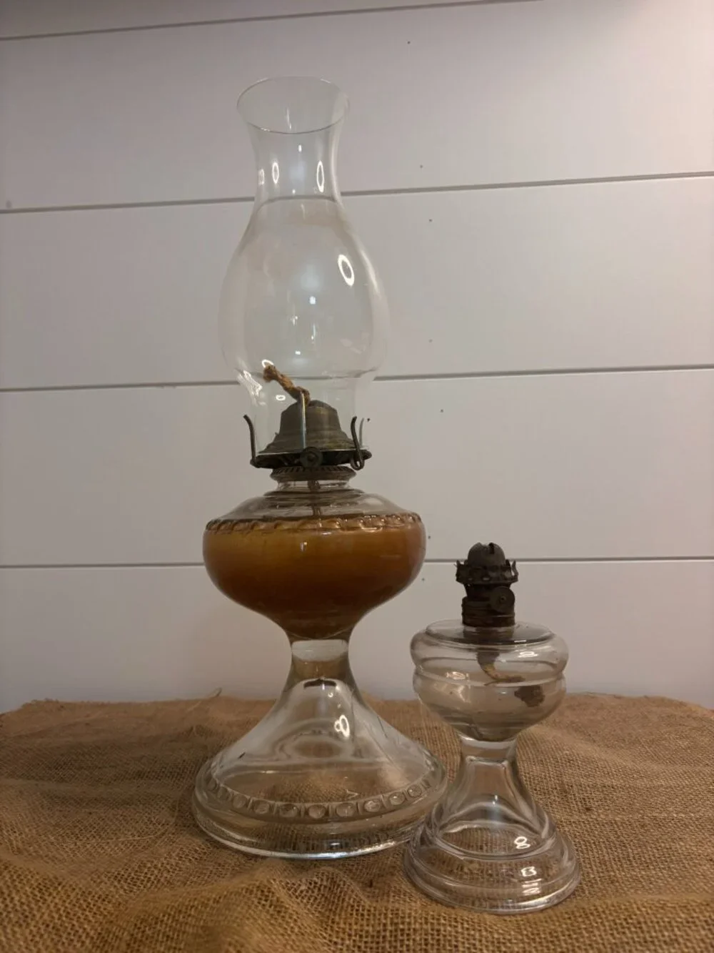 VTG P&A Mfg Co Acorn Miniature Clear Glass Pedestal Oil Lamp